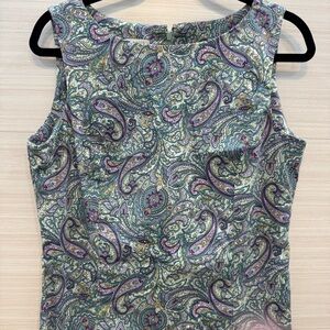 Talbots Fitted Retro Style Blue and Purple Paisley Dress size Medium